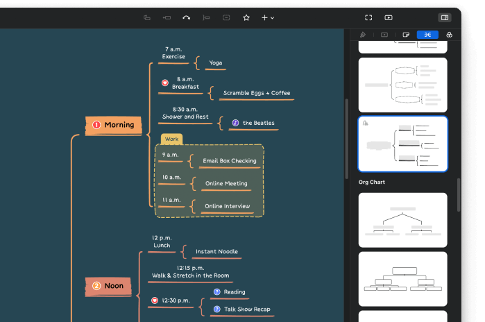 The UI of format panel with hand-drawn style skeletons and a hand-drawn style mind map