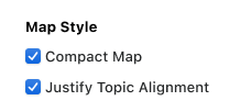 L'interface utilisateur de Style de Carte, y compris l'option de carte compacte et celle de justifier l'alignement du sujet